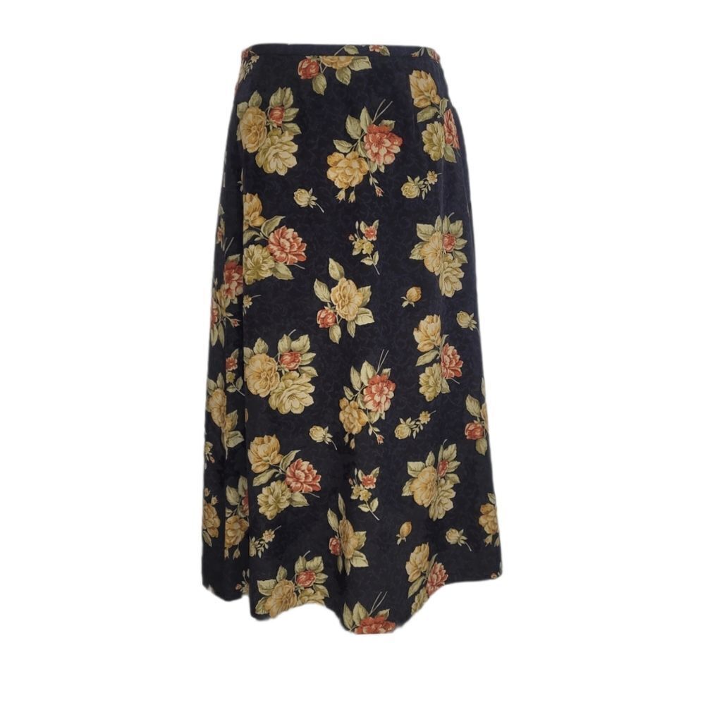 VINTAGE 80s Talbots‎ skirt dark romantic floral silk grunge midi S